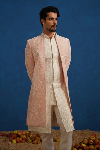 PARTHIV CUTDANA PINK SHERWANI SET