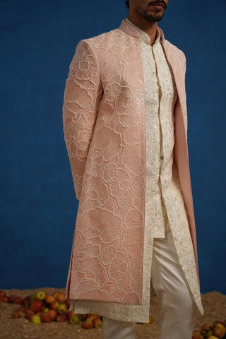 PARTHIV CUTDANA PINK SHERWANI SET