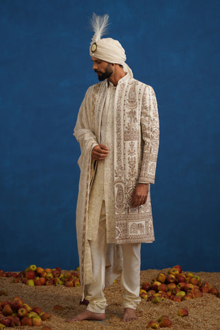 BADSHAH ZARDOZI CREAM SHERWANI SET