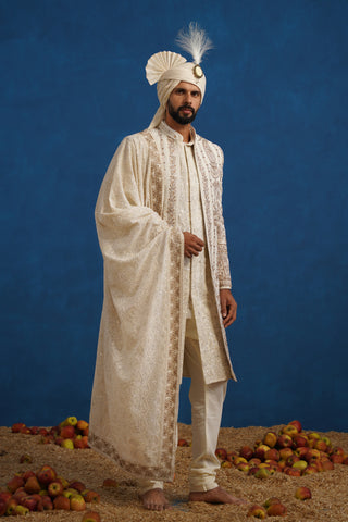 BADSHAH ZARDOZI CREAM SHERWANI SET