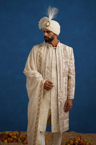 BADSHAH ZARDOZI CREAM SHERWANI SET