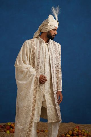 BADSHAH ZARDOZI CREAM SHERWANI SET