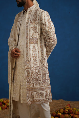 BADSHAH ZARDOZI CREAM SHERWANI SET