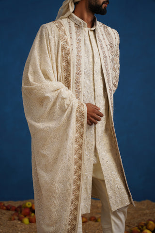 BADSHAH ZARDOZI CREAM SHERWANI SET