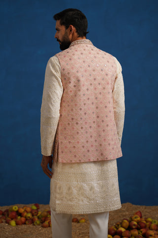 SHABNOOR STONE WORK PINK KURTA JACKET SET