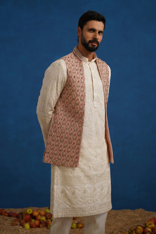 SHABNOOR STONE WORK PINK KURTA JACKET SET