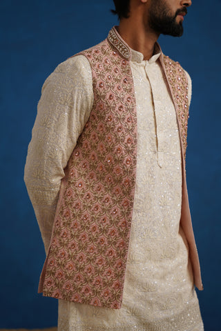 SHABNOOR STONE WORK PINK KURTA JACKET SET