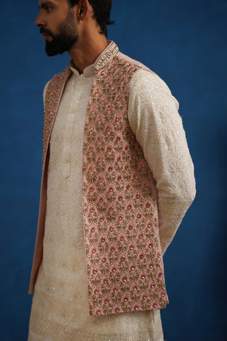 SHABNOOR STONE WORK PINK KURTA JACKET SET