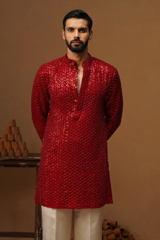 VED RED SHORT KURTA SET