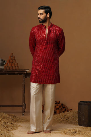 VED RED SHORT KURTA SET
