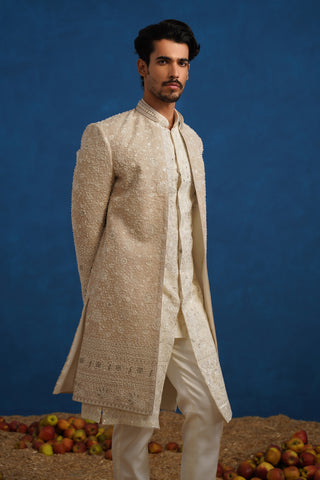 DIVIT CUTDANA BEIGE SHERWANI SET