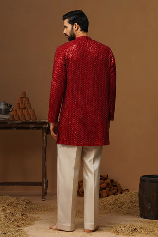 VED RED SHORT KURTA SET
