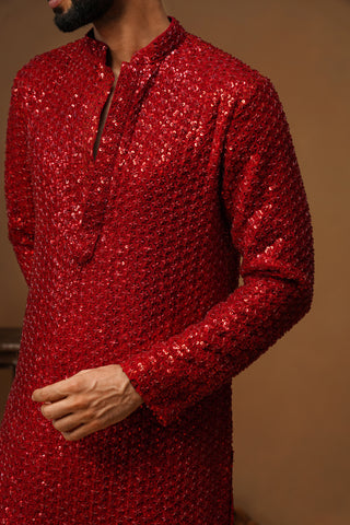 VED RED SHORT KURTA SET