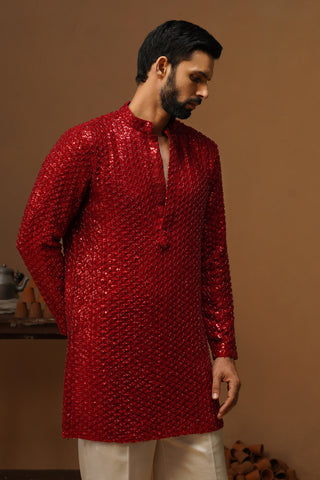 VED RED SHORT KURTA SET
