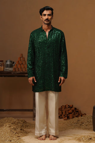 VED BOTTLE GREEN SHORT KURTA SET