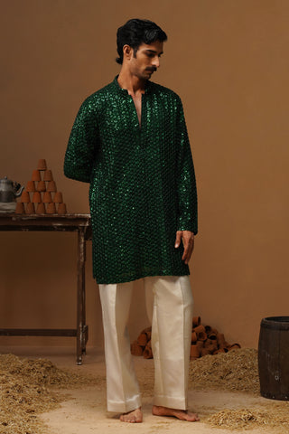 VED BOTTLE GREEN SHORT KURTA SET