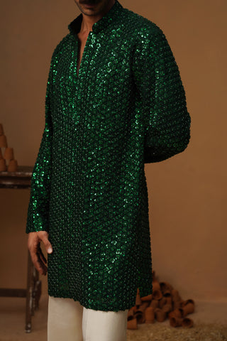 VED BOTTLE GREEN SHORT KURTA SET