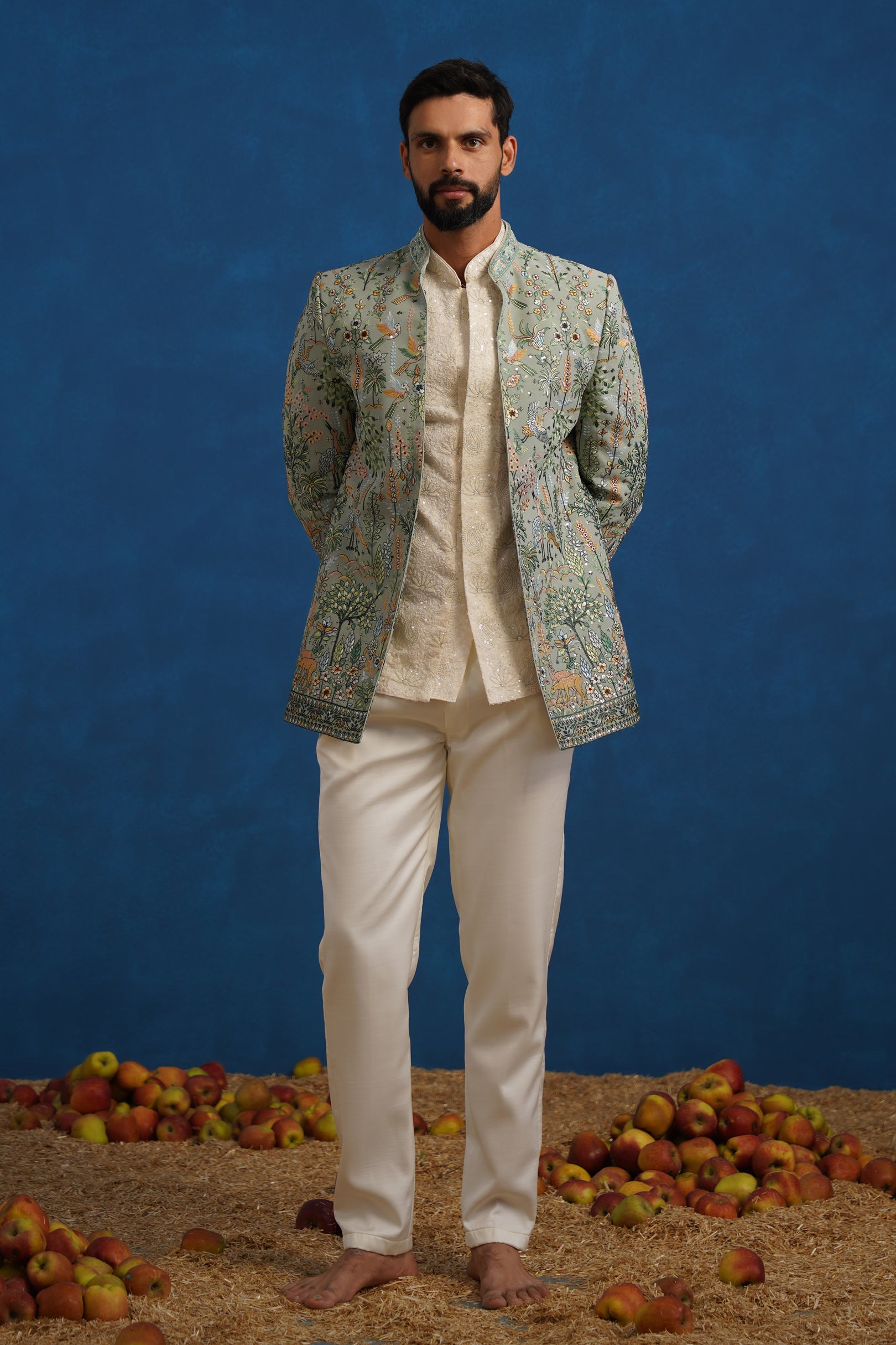 Designer green jodhpuri set for men in georgette