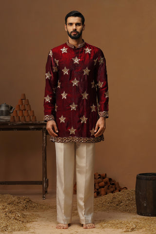 STAR MAROON SHORT KURTA SET
