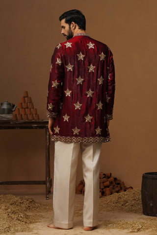 STAR MAROON SHORT KURTA SET