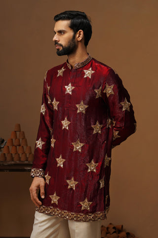STAR MAROON SHORT KURTA SET
