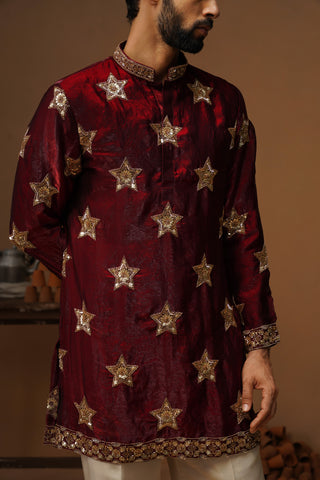 STAR MAROON SHORT KURTA SET
