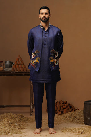 DERBY NAVY BLUE SHORT KURTA JACKET SET