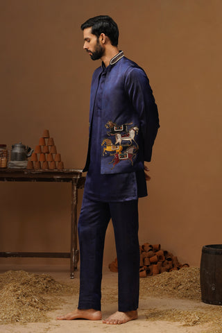 DERBY NAVY BLUE SHORT KURTA JACKET SET