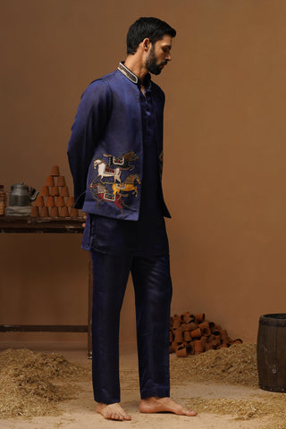 DERBY NAVY BLUE SHORT KURTA JACKET SET