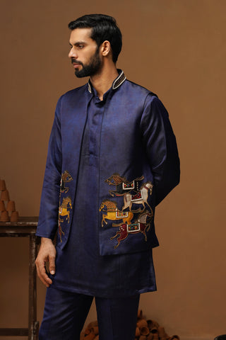 DERBY NAVY BLUE SHORT KURTA JACKET SET