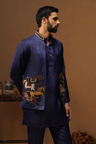 DERBY NAVY BLUE SHORT KURTA JACKET SET