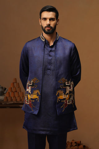DERBY NAVY BLUE SHORT KURTA JACKET SET