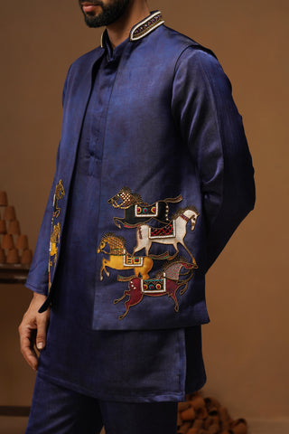 DERBY NAVY BLUE SHORT KURTA JACKET SET