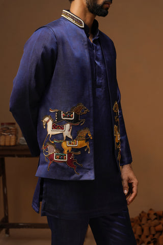 DERBY NAVY BLUE SHORT KURTA JACKET SET