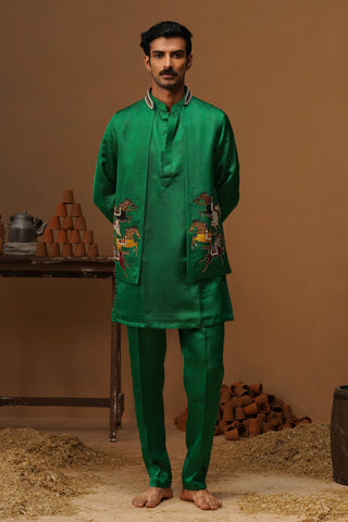 DERBY GREEN SHORT KURTA JACKET SET