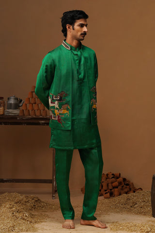 DERBY GREEN SHORT KURTA JACKET SET