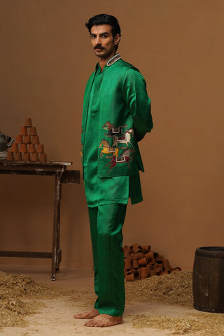 DERBY GREEN SHORT KURTA JACKET SET