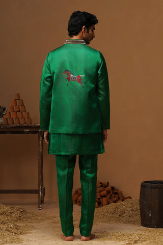 DERBY GREEN SHORT KURTA JACKET SET