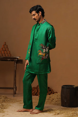DERBY GREEN SHORT KURTA JACKET SET