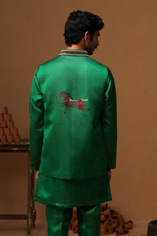 DERBY GREEN SHORT KURTA JACKET SET