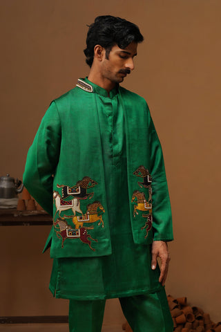 DERBY GREEN SHORT KURTA JACKET SET