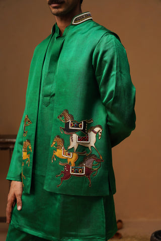 DERBY GREEN SHORT KURTA JACKET SET
