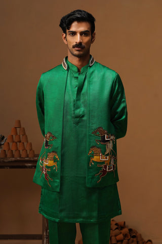 DERBY GREEN SHORT KURTA JACKET SET