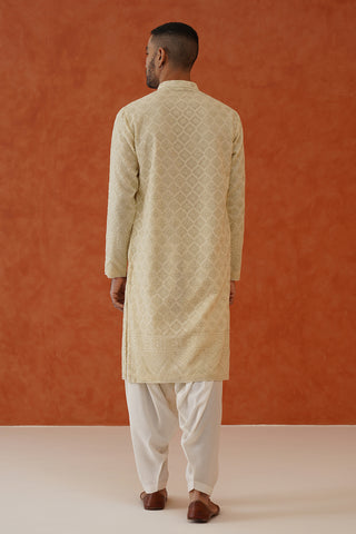 Neeraj Ivory Kurta Set With Patiyala And Dupatta