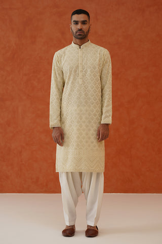 Neeraj Ivory Kurta Set With Patiyala And Dupatta