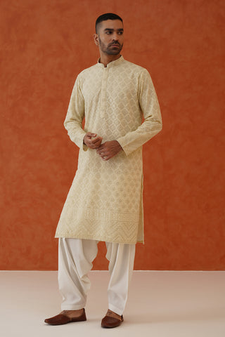 Neeraj Ivory Kurta Set With Patiyala And Dupatta