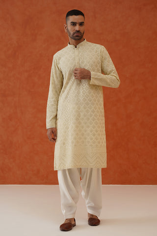 Neeraj Ivory Kurta Set With Patiyala And Dupatta