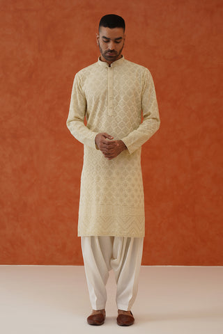 Neeraj Ivory Kurta Set With Patiyala And Dupatta