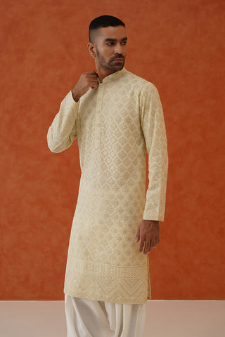 Neeraj Ivory Kurta Set With Patiyala And Dupatta