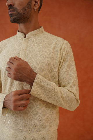 Neeraj Ivory Kurta Set With Patiyala And Dupatta